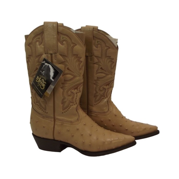 D'Jesus Women's 7 Men's 6 Ostrich Print Beige Tan Wedding Dance Western Cowboy